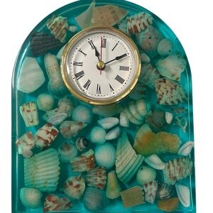 Handmade Epoxy Resin Seashell Accent Clock Gathered from Pensacola Beach, Fl